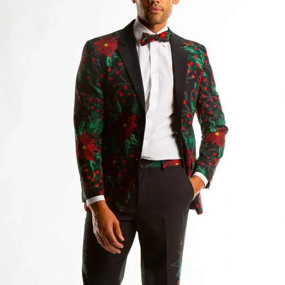 Men’s Shinesty Poinsettia Ugly Christmas Suit Jacket Size 36 - Picture 7 of 14